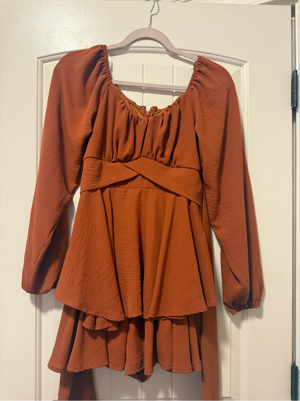 Rust Tie-Front Ruffle Mini Dress - Picture 2 of 2